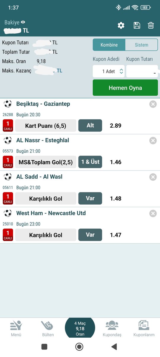 Nesine oranları girerken hata yapmış ben alıp değerlendiremedim. Değerlendirebilen olursa başarılar.