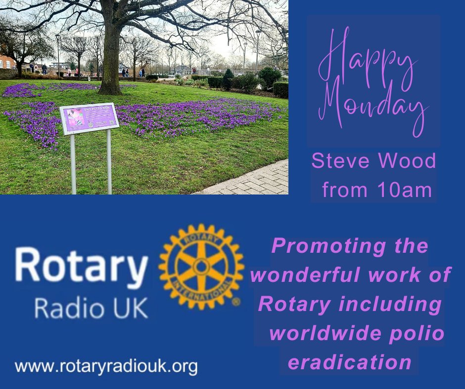 Promoting the amazing work of Rotary.
Happy Monday from Rotary Radio UK.
Steve Wood from 10am today.
Online &amp; on Alexa rotaryradiouk.org

Purple for Polio Crocuses planted by the Stratford-Upon-Avon Rotary Club.