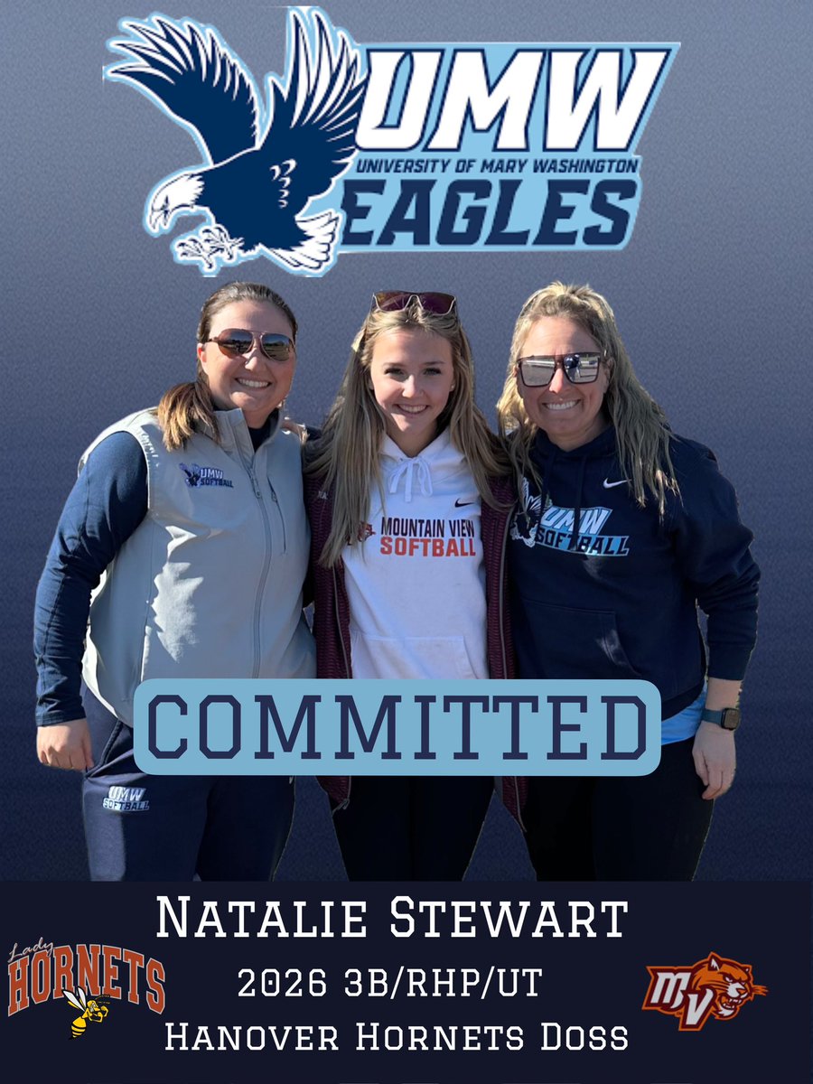 We are so excited to announce our girl, <a href="/NStewart2026/">Natalie.Stewart2026</a>, has decided to further her academic and athletic career at UMW! Thank you <a href="/Hquallsumw/">Hannah Qualls</a> &amp; UMW staff for loving our girl as much as we do. We are so proud of you, Nat! 🦅🩵🥎🐝🫶 <a href="/UMWSoftball/">UMW Softball</a>