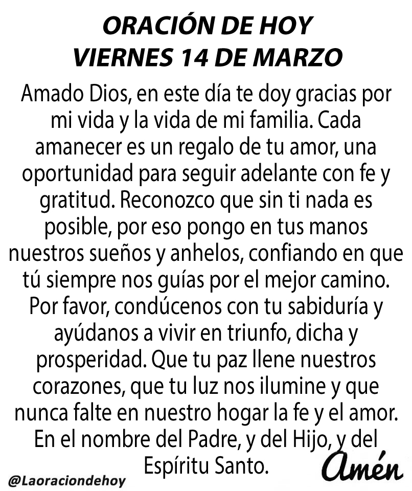 Oración diaria para hoy viernes 14 de marzo de 2025.
