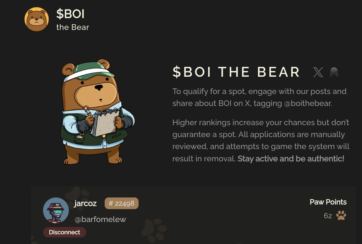 I have 62 paw points on <a href="/Boithebear/">Boi</a> :(

I see everyone with millions

Help a brother bear out 🤲

$BOI $BOI $BOI