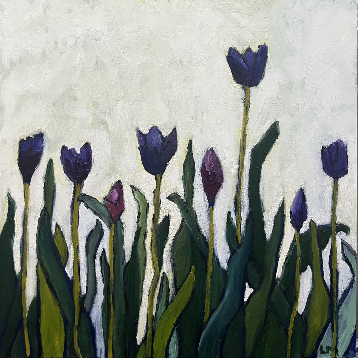 Reaching for Light
This expressive impasto-style painting features a field of deep purple tulips stretching upward, their forms bold yet softened by the textured brushstrokes.
Oil on Spruce Board. 12” x 12”
#oilpaintings #fineart #tulips #canadianart #canadianartists #art #Spring