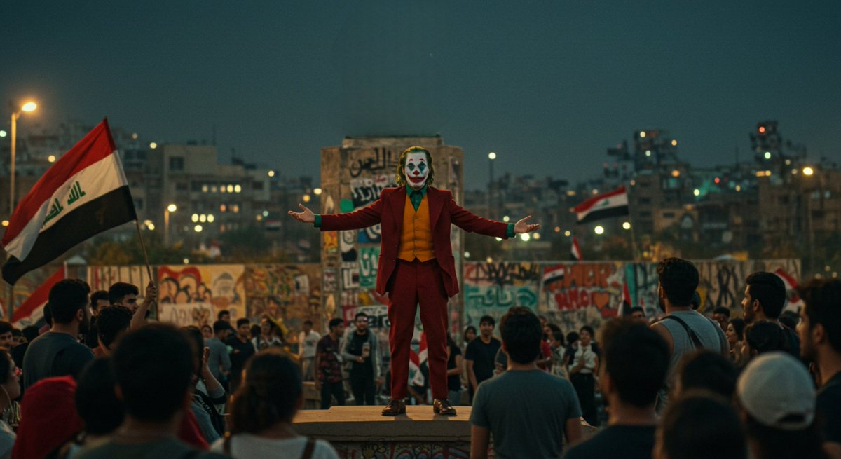 🇮🇶🇮🇶🇮🇶
تشرين لم تكن مجرد انتفاضة، بل كانت صرخة في وجه الطغيان، والجوكر فيها لم يكن قناعًا، بل لسان حال جيل جُرّد من كل شيء إلا السخرية السوداء. يركض مبتسمًا، لا سخرية من الموت، بل استهزاءً بالظلم، كأنما يعيد تمثيل مشهد أبدي، حيث القاتل مقنع، والضحية بلا وجه، بينما الجوكر وحده