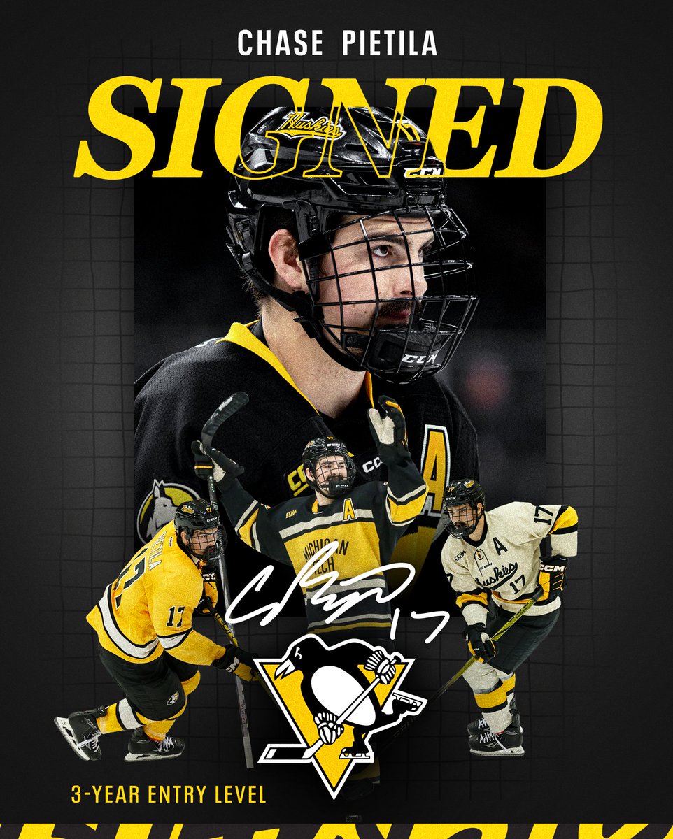 Chase Pietila has signed a 3-year entry-level NHL contract with Pittsburgh Penguins after his sophomore season.

📝 michigantechhuskies.com/news/2025/3/9/… 

#mtuhky #FollowTheHuskies