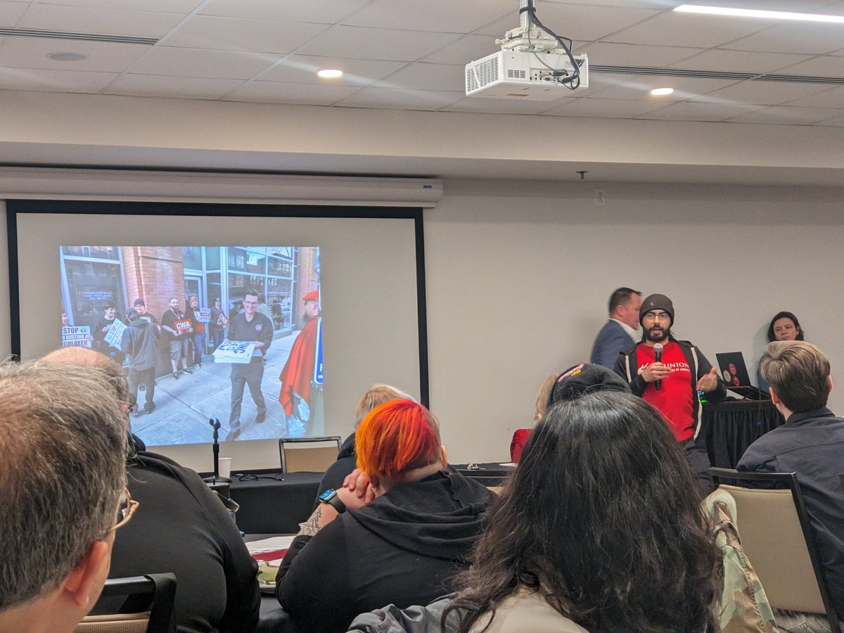 We're at <a href="/TCGunionCWA/">TCGunion-CWA</a>'s town hall to support their push for a fair contract!

<a href="/TCGplayer/">TCGplayer</a> workers haven't received a raise in 3 years, and 87% of them make under the living wage for Syracuse, even though their employer is worth $33 billion.