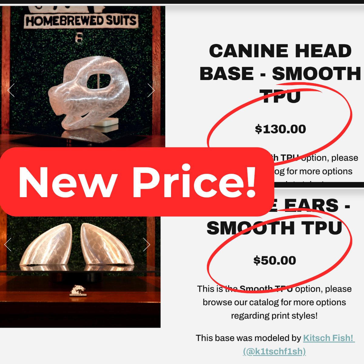 HomebrewedSuits's tweet photo. ✨ PRICE DROP! ✨

Our TPU head bases have been lowered to $130! These bases are high quality, flexible, and an innovative solution for makers both new and experienced.

We currently have bases for felines, canines, foxes, bears, and otters in stock!

https://t.co/r7tmOlsxHv https://t.co/NtvI7m8RG5