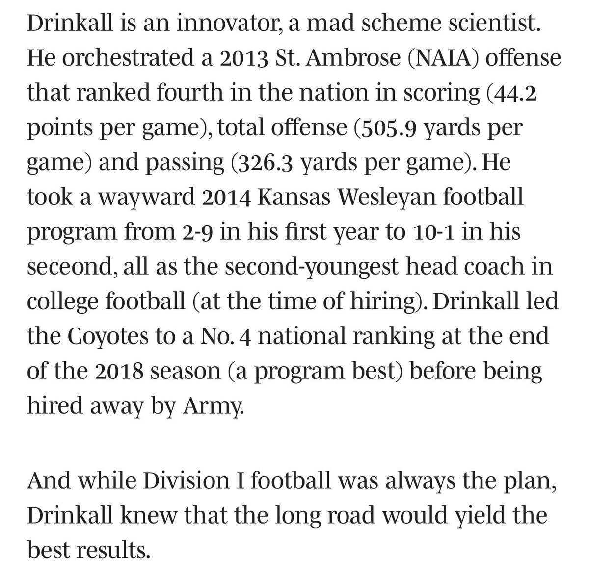 Some of my favorite things I’ve written have been about Coach Drinkall. 🫡