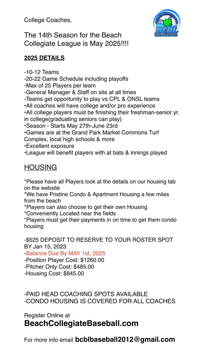 Carolina Cyclones (@ccyclonesbcbl) on Twitter photo The Cyclones are looking to fill our roster for this summer season! Cheaper housing through AirBNB/VRBO. Placement at other leagues after season ends. If interested reach out via DM! <a href="/CCyclonesBCBL/">Carolina Cyclones</a>
DM for more info! 6 Pitchers/two ways.
#GoClones #BCBL25
<a href="/BCBL2025/">BCBL Baseball</a> <a href="/sean_lomas5/">Sean Lomas</a> The Cyclones are looking to fill our roster for this summer season! Cheaper housing through AirBNB/VRBO. Placement at other leagues after season ends. If interested reach out via DM! <a href="/CCyclonesBCBL/">Carolina Cyclones</a>
DM for more info! 6 Pitchers/two ways.
#GoClones #BCBL25
<a href="/BCBL2025/">BCBL Baseball</a> <a href="/sean_lomas5/">Sean Lomas</a>