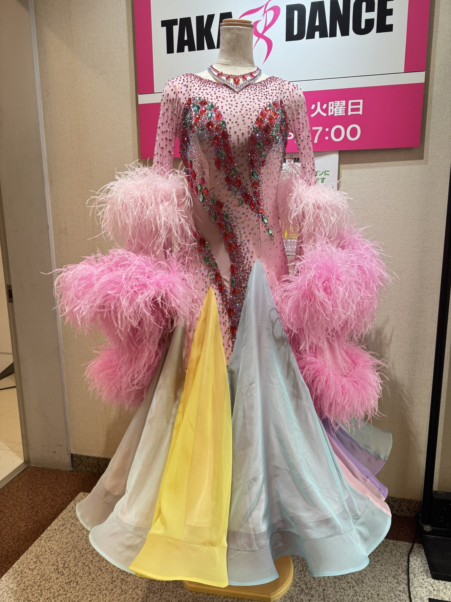 希少タカダンスラテンドレス社交ダンス派手ドレス花ストーン