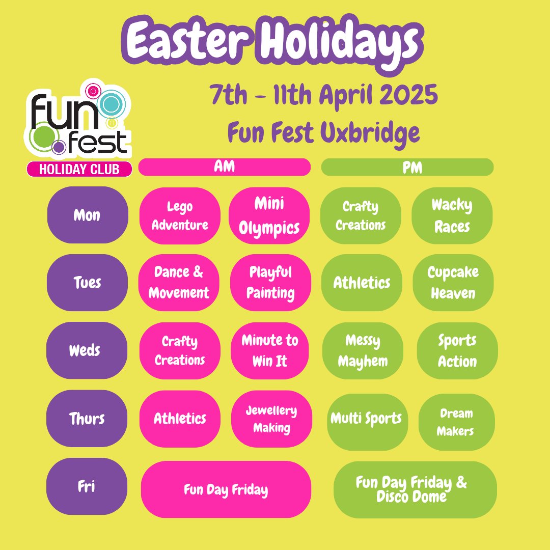 FunfestUxb's tweet image. 🥚 One Month to go until The Easter Holidays!!
Whether your child loves getting creative, staying active, or trying something new, Fun Fest has something for every bunny! 🖌️⚽
🌐 fun-fest.co.uk/uxbridge/
