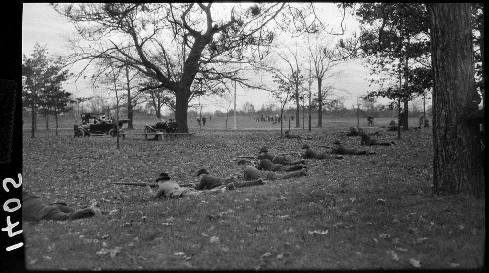 Home Guards prone in High Park. Toronto, ON. October 24, 1914.

Photo by John Boyd.