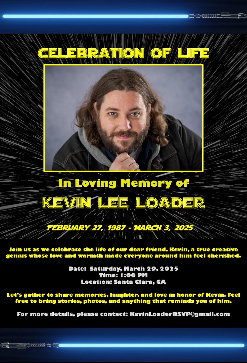 Celebrating the Life of Kevin Lee Loader Join us as we honor our dear  friend, Kevin— a creative genius whose love and warmth made everyone feel  cherished. This is an open invite,