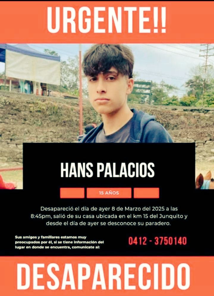 ElParaisoNow's tweet image. #Comunidad|| Este joven de 15 años está desaparecido, es estudiante del Colegio Teresiano de Caracas en el Paraíso. Su familia está muy angustiada. Ayúdame con un RT
#️⃣ El Paraíso Caracas #9Mar #Desaparecido CICPC