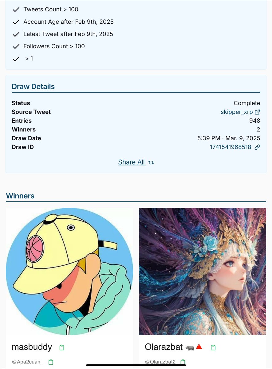 Tammy Token (@tammy_token) on Twitter photo The winners of the X picker are <a href="/Olarazbat2/">Olarazbat π β‘</a> and @Apa2cuan_
DM me to collect your prizesπ
This is the first of many $XRP $XAH and $TAM giveaways! Make sure your following <a href="/tammy_token/">Tammy Token</a> so you dont miss the next #giveaway. The winners of the X picker are <a href="/Olarazbat2/">Olarazbat π β‘</a> and @Apa2cuan_
DM me to collect your prizesπ
This is the first of many $XRP $XAH and $TAM giveaways! Make sure your following <a href="/tammy_token/">Tammy Token</a> so you dont miss the next #giveaway.