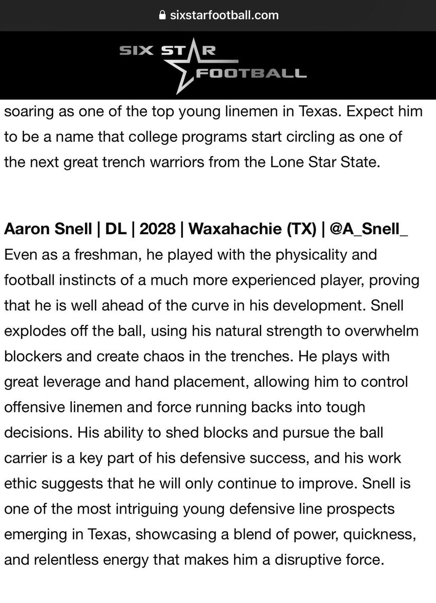 Thank you <a href="/sixstarfootball/">Six Star Football | PLUS+</a>  for noticing me!!⭐️🙏🏾 <a href="/dctf/">Dave Campbell's — TexasFootball.com</a>  <a href="/CoachMarshawn/">Marshawn Friloux 🏁</a> <a href="/CoachJRWilliams/">Lawrence Williams</a> <a href="/Tolleson20/">Coach Tolly 2⃣0⃣🇺🇸</a> <a href="/CoachDT_TFB/">DT</a> <a href="/MarshallLev_/">Marshall Levenson</a> <a href="/TA_Recruiting/">TexAgs Recruiting</a> <a href="/AABonNBC/">Navy All-American Bowl</a> <a href="/youareathlete/">You Are Athlete</a> <a href="/ahunt90/">Aaron Hunt</a> <a href="/ODFBall/">Offense🏈Defense</a> <a href="/TheZacWilliams/">Zac Williams</a>
