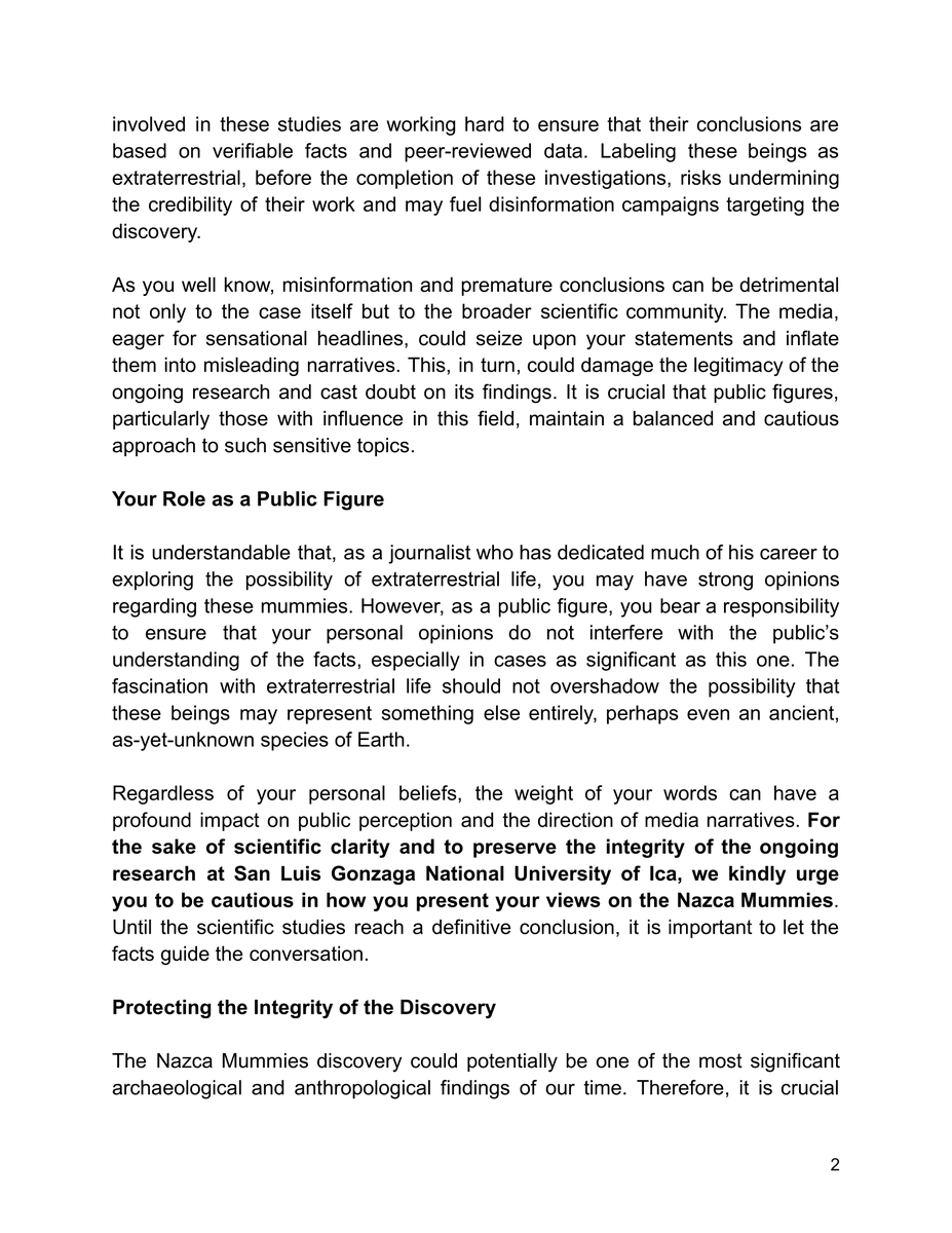 fratercrc's tweet photo. @jaimemaussan1 An Open Letter to Jaime Maussan: The Responsibility of Language in the Nazca Mummies Case
@Ufodaily16757
@road_mystery
@UfoBloke
@gchavez101
@joerogan
@DFurneaux
#NazcaMummies #TridactylMummies #Tridactyl #NHI #NonHumanIntelligence #Alien #AlienMummies #Extraterrestrial #Mummies https://t.co/W332mB7OIi