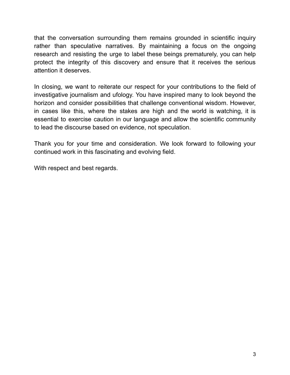 fratercrc's tweet photo. @jaimemaussan1 An Open Letter to Jaime Maussan: The Responsibility of Language in the Nazca Mummies Case
@Ufodaily16757
@road_mystery
@UfoBloke
@gchavez101
@joerogan
@DFurneaux
#NazcaMummies #TridactylMummies #Tridactyl #NHI #NonHumanIntelligence #Alien #AlienMummies #Extraterrestrial #Mummies https://t.co/W332mB7OIi