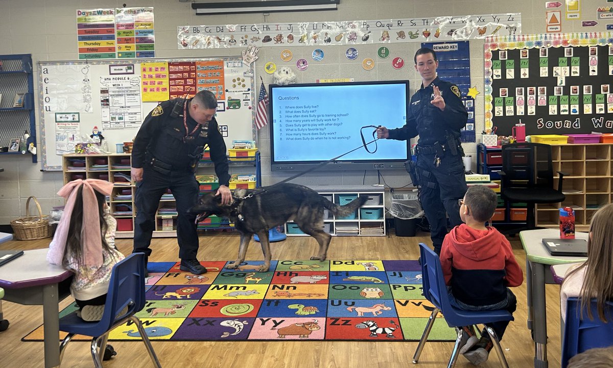 Detective Sully, the amazing police dog, visited VRS classrooms with officers from the Greenburgh PD! The kids learned about his training, his job, and what he does off-duty.