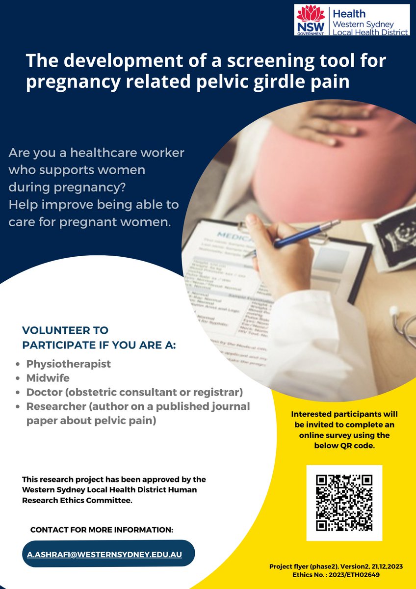 Interested in Pelvic Girdle Pain? If you fit the criteria please help out Atefe Ashafi - information in the flyer attached. Thanks.