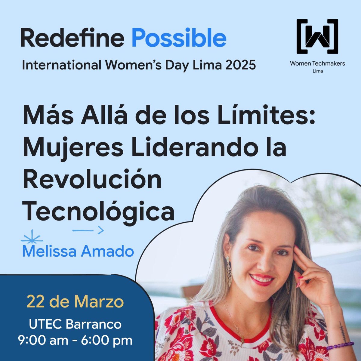 WTMLima's tweet image. En #IWDLima2025, Melissa Amado compartirá su viaje:
💡 Ganadora del NASA Challenge
💡 CEO de Bee3Lab Tech
💡 Líder en Young Mining Professionals Perú
💡 Fundadora de Qumuy Perú
📅 22 de marzo | 📍 UTEC, Barranco
🎟️ wtmlima.com/iwd-2025
#WomenInTech #RedefinePossible