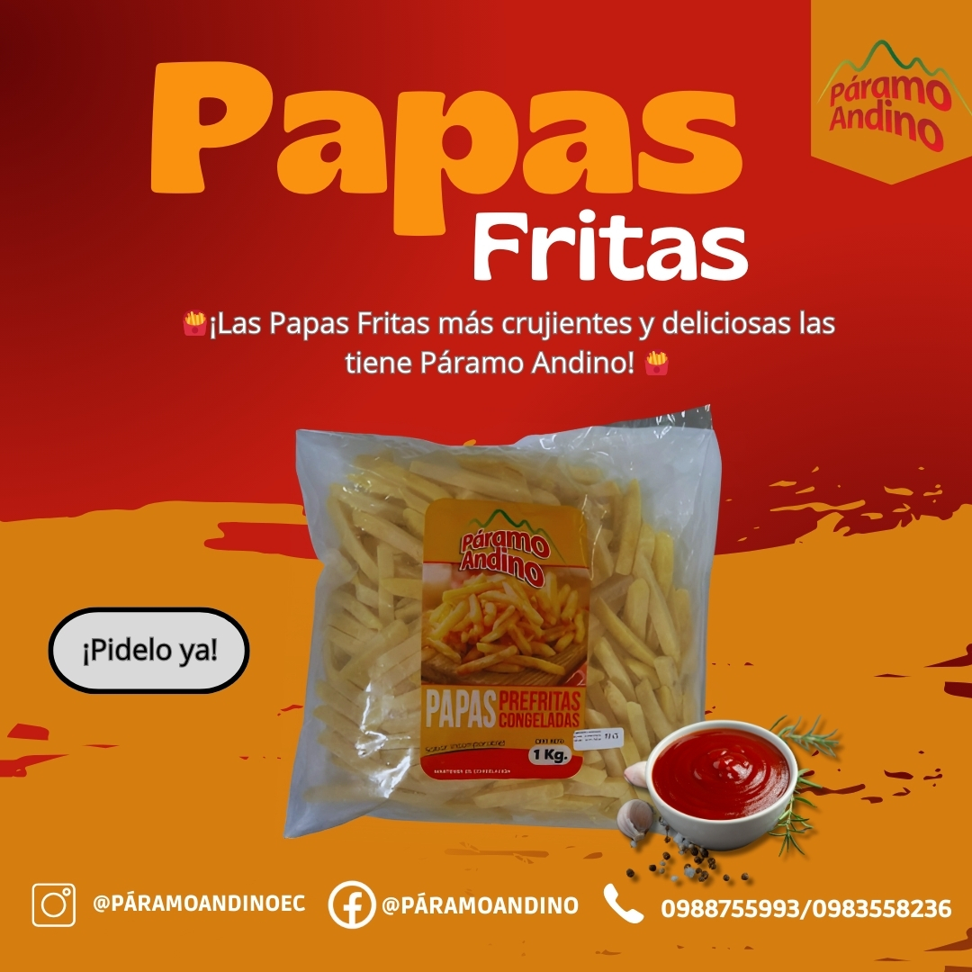 QuesoParamo's tweet photo. Disfruta de nuestras papas prefritas congeladas, listas para preparar en minutos y perfectas para acompañar tus comidas.✨
📍 Disponible en Ambato, Riobamba, Latacunga y Baños de Agua Santa:0984563039
📲 Pedidos al: 0988755993 / 0983558236
 #SaborIrresistible #PáramoAndino https://t.co/H7uojt1tar