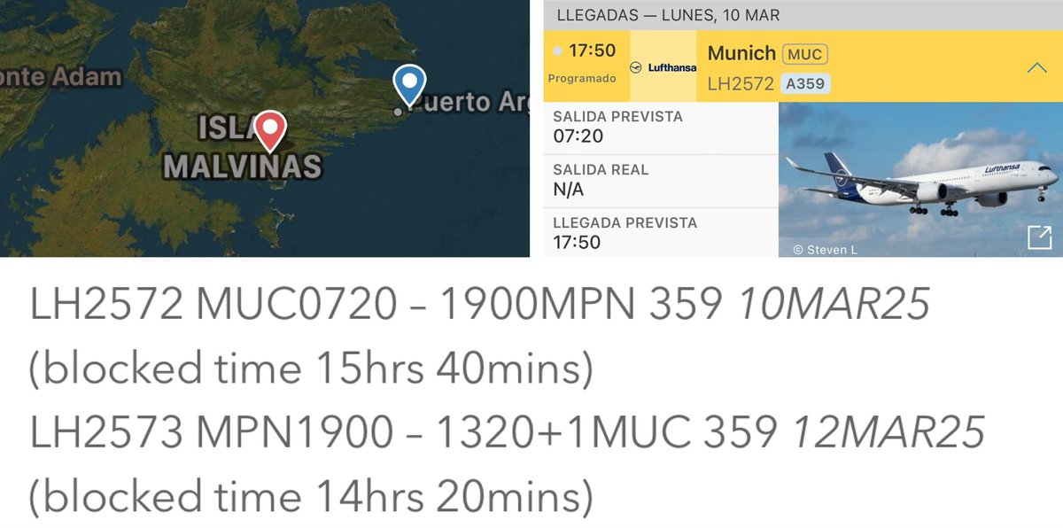 📌 Mañana <a href="/lufthansa/">Lufthansa</a> operará un vuelo chárter desde Alemania a las Islas Malvinas 🇦🇷 (<a href="/SpottersArg/">Vuelos y Spotters ✈</a>)

Fuente: <a href="/aeroroutes/">aeroroutes</a>
