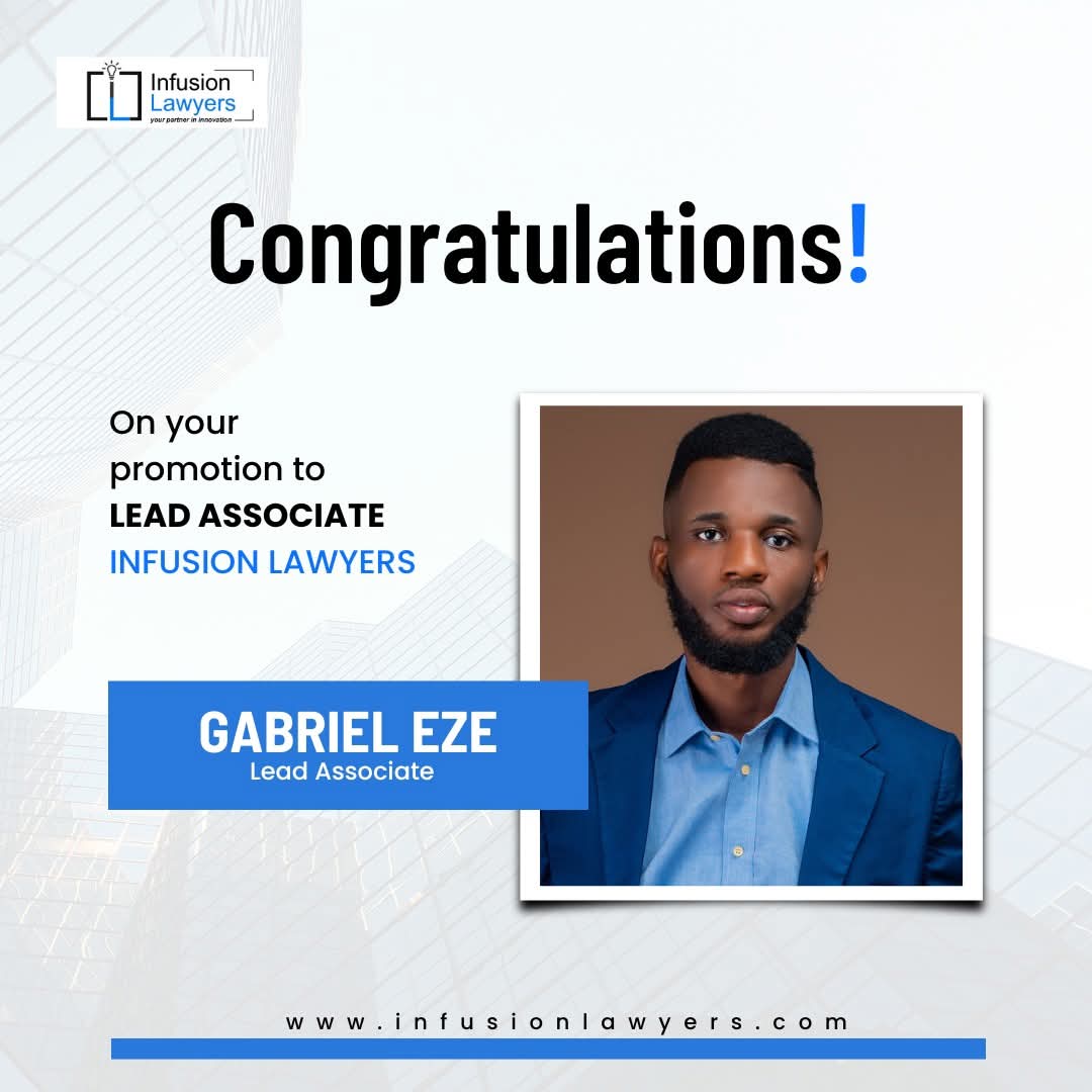 Infusion Lawyers (@infusionlawyers) on Twitter photo We are pleased to announce the promotion of <a href="/_GabEze/">Gabriel Eze</a> to the role of Lead Associate at Infusion Lawyers.
Gabriel’s dedication, legal proficiency, and collaborative spirit have made him an invaluable member of our team.
Congratulations Gabriel We are pleased to announce the promotion of <a href="/_GabEze/">Gabriel Eze</a> to the role of Lead Associate at Infusion Lawyers.
Gabriel’s dedication, legal proficiency, and collaborative spirit have made him an invaluable member of our team.
Congratulations Gabriel