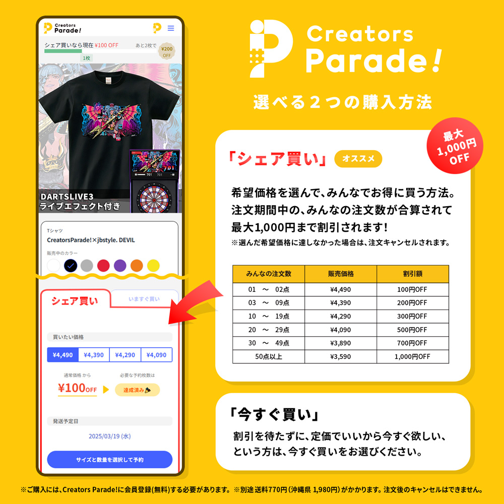 Creators Parade! 公式 (@creators_parade) on Twitter photo /
⚡本日より販売スタート!⚡
\
ダーツライブ連動企画🎯
jbstyle.氏(<a href="/jbstyle222/">⚡️jbstyle.⚡️</a>)ライブエフェクト付きTシャツ/パーカー
👕ご購入はこちら
🌟Tシャツ 4,590円
creators-parade.jp/items/889
🌟パーカー 6,590円
creators-parade.jp/items/890
🛍️購入方法について
Creators Parade! /
⚡本日より販売スタート!⚡
\
ダーツライブ連動企画🎯
jbstyle.氏(<a href="/jbstyle222/">⚡️jbstyle.⚡️</a>)ライブエフェクト付きTシャツ/パーカー
👕ご購入はこちら
🌟Tシャツ 4,590円
creators-parade.jp/items/889
🌟パーカー 6,590円
creators-parade.jp/items/890
🛍️購入方法について
Creators Parade!