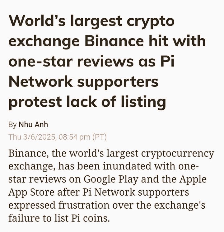 DinfaDashe's tweet photo. BREAKING: Pi Network supporters just pulled the ultimate "If I can't have you, no one can" move — flooding Binance with 1-star reviews for not listing $PI. Guess Binance learned the hard way... never ghost a passionate community! https://t.co/TYQkLgBXF0