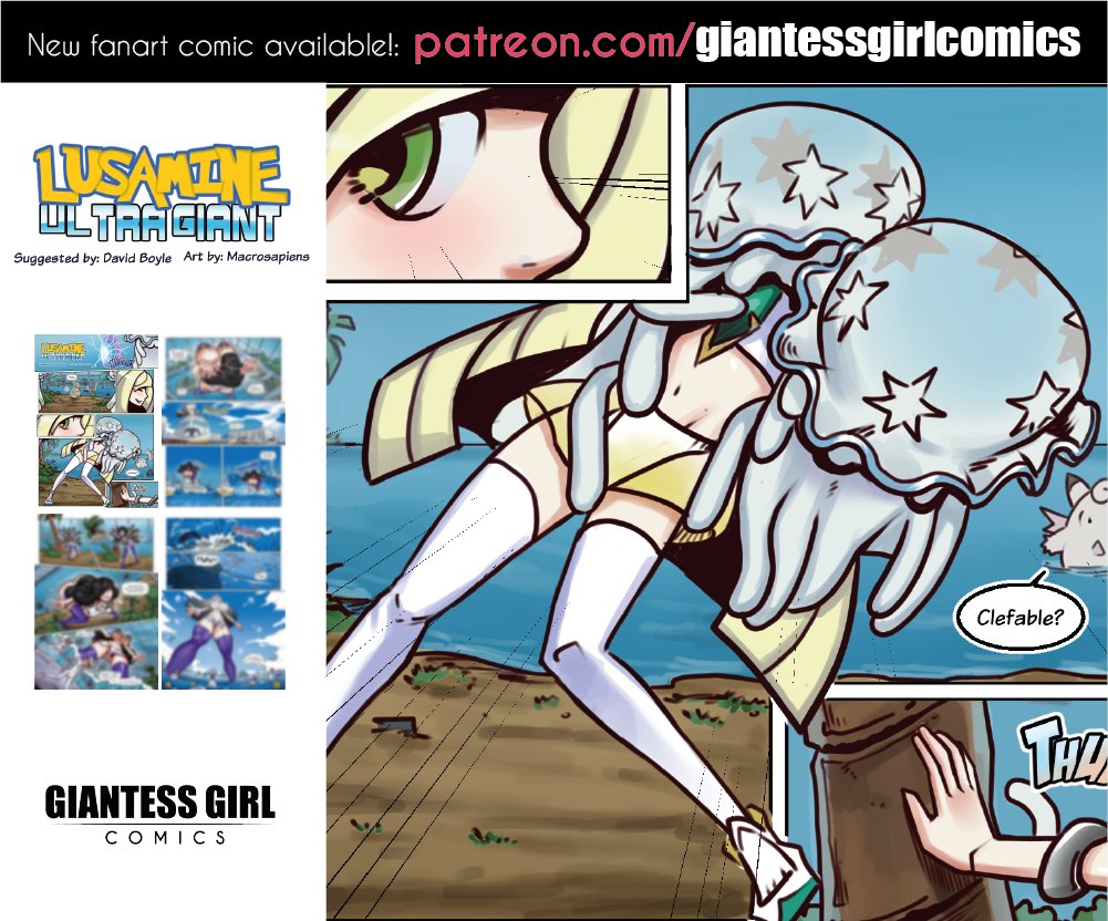 GiantGirlComic's tweet photo. Our fan art comic for Lusamine is now available! Watch it right now in our website: https://t.co/TGIs4okkqn Remember you can support us on patreon here: https://t.co/u8rUvdNsJL #Giantess #Macrophilia #HeightGrowth #GiantessGirlComics #comic https://t.co/sXLZtl7mhD