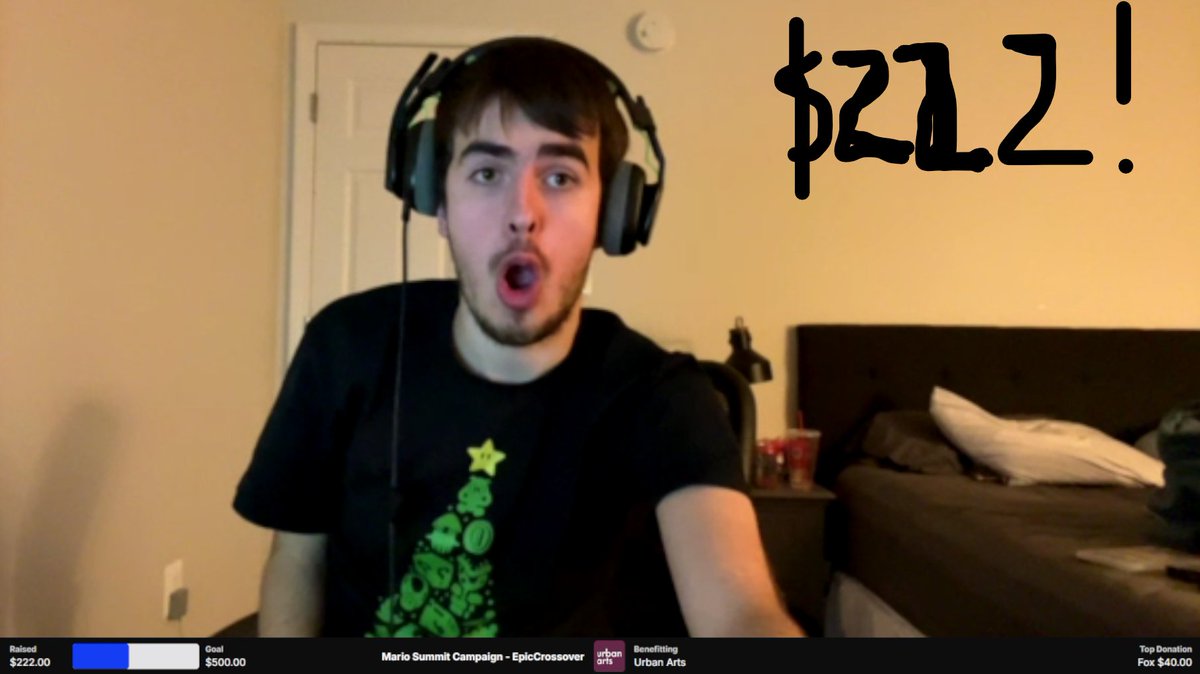 EpicCrossover (@epiccrossover) on Twitter photo WE RAISED $222 FOR <a href="/UrbanArtsOrg/">Urban Arts</a> FOR THE <a href="/GlobalSpeedrun/">GSA ๐ฎ Speedrun Events</a> MARIO SUMMIT CAMPAIGN!!!
I appreciate all the support I got during this stream. Even if I was inactive for a bit, the overwhelming support was awesome.
Shoutouts:<a href="/CMM1215/">CMM1215</a> <a href="/Ray0ken/">Ray0ken โก๏ธ SGDQ</a> <a href="/WesD0G/">WesDog_</a> <a href="/Kinghuckster/">KingHuckster</a>
THANK YOU ALL. WE RAISED $222 FOR <a href="/UrbanArtsOrg/">Urban Arts</a> FOR THE <a href="/GlobalSpeedrun/">GSA ๐ฎ Speedrun Events</a> MARIO SUMMIT CAMPAIGN!!!
I appreciate all the support I got during this stream. Even if I was inactive for a bit, the overwhelming support was awesome.
Shoutouts:<a href="/CMM1215/">CMM1215</a> <a href="/Ray0ken/">Ray0ken โก๏ธ SGDQ</a> <a href="/WesD0G/">WesDog_</a> <a href="/Kinghuckster/">KingHuckster</a>
THANK YOU ALL.