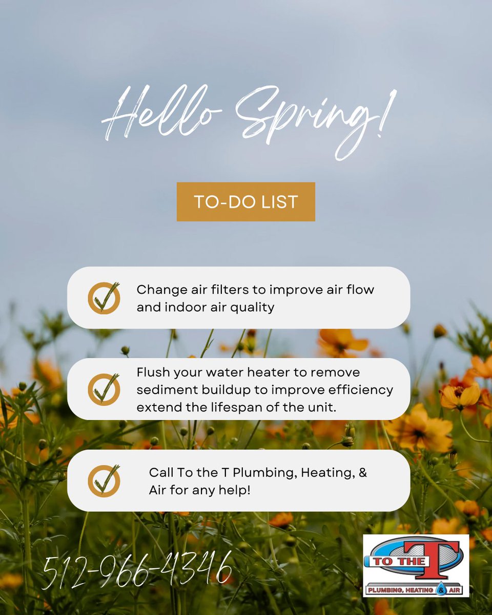 TotheTofAustin's tweet photo. Spring is here, it’s the perfect time to refresh your home! Don’t forget to add HVAC and Plumbing to your spring list! 
#SpringCleaning #HVAC #PlumbingCare #HomeMaintenance #CustomerAppreciation #FiveStarService#ReliableService#hvac#plumbing #sustainability#austintx #leandertx https://t.co/eqVTgNxJLd
