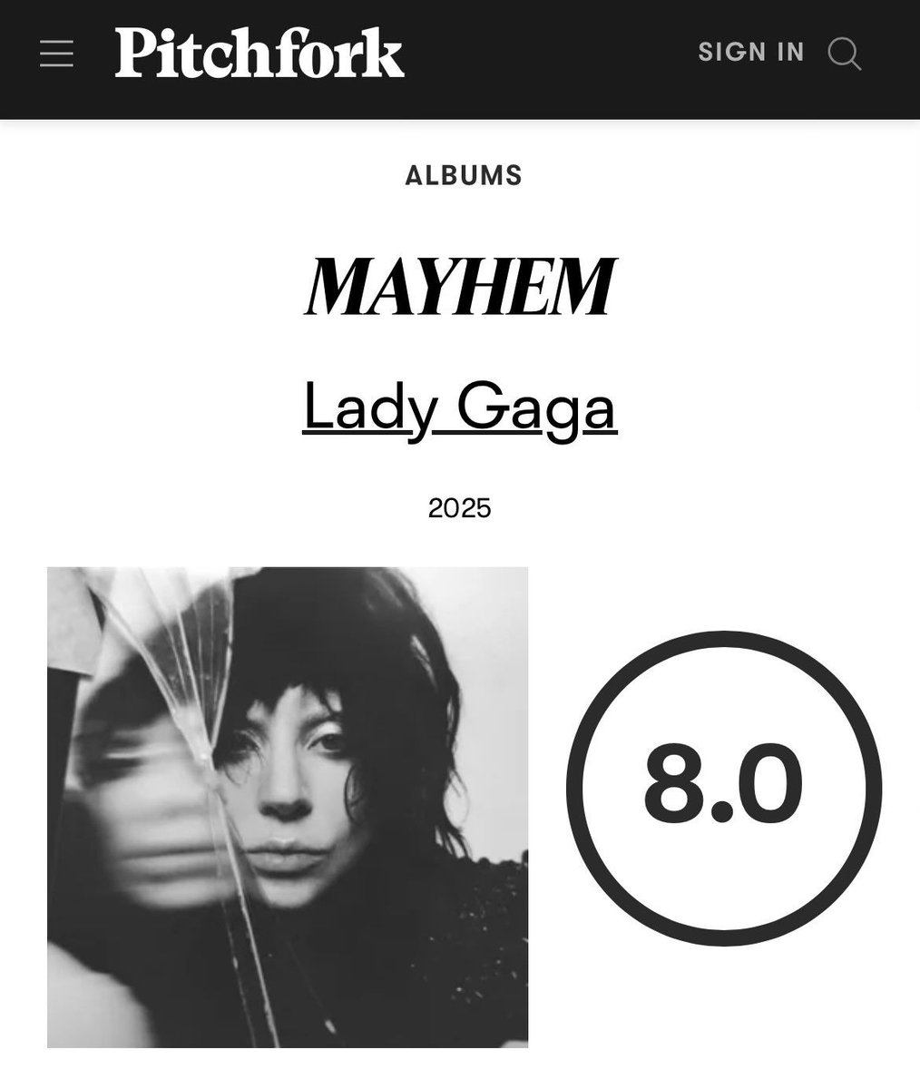 GaGa ページ Pitchfork gives “MAYHEM” a score of 8.0, becoming Lady Gaga's