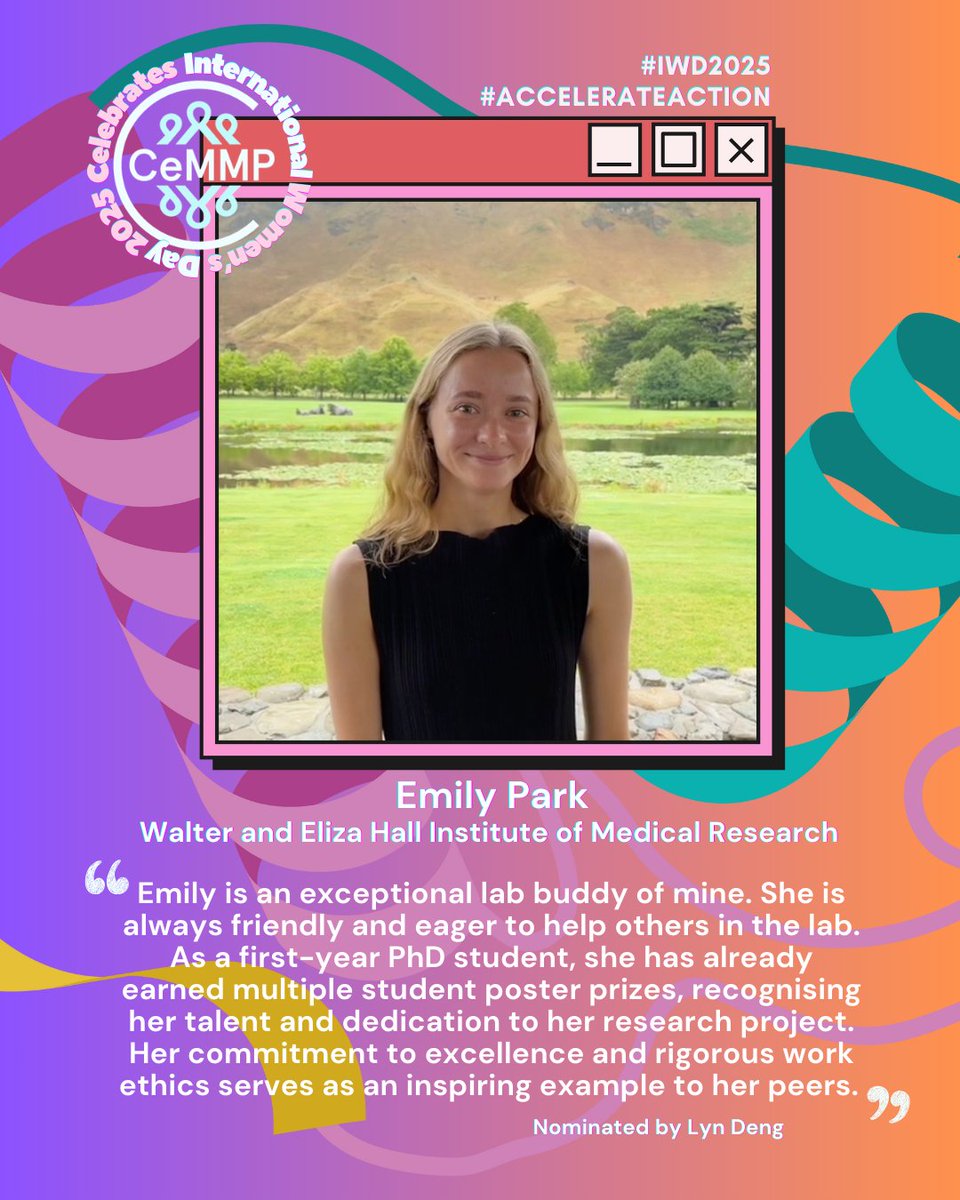 ARC CCeMMP (@ccemmp) on Twitter photo Today we feature Emily Park from WEHI. 👏
Stay tuned for more in our #CCeMMP #IWD25 series! #IWD2025 #WomenInScience #AccelerateAction
<a href="/WEHI_research/">WEHI (Walter and Eliza Hall Institute)</a>
<a href="/arc_gov_au/">Australian Research Council</a> Today we feature Emily Park from WEHI. 👏
Stay tuned for more in our #CCeMMP #IWD25 series! #IWD2025 #WomenInScience #AccelerateAction
<a href="/WEHI_research/">WEHI (Walter and Eliza Hall Institute)</a>
<a href="/arc_gov_au/">Australian Research Council</a>