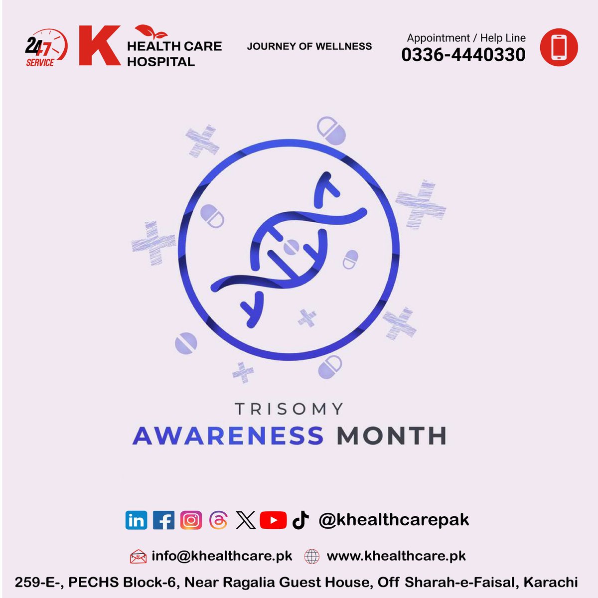 KHealthCarepak's tweet photo. 🌿 March is Trisomy Awareness Month! 💙💛

At K Health Care Hospital, we stand in support of individuals and families affected by trisomy conditions. Trisomy, a genetic condition where an extra chromosome is present, 

#TrisomyAwareness #KHealthCare #SupportAndCelebrate https://t.co/020v2b4xBC