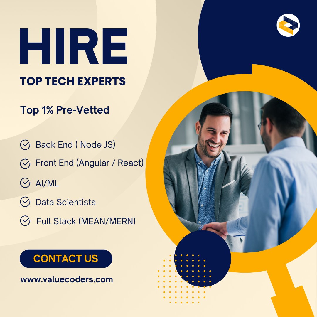 ValueCoders's tweet image. Hiring #Developers? Skip the Hassle &amp;amp; Hire the Best!

Stop struggling with:
❌ Slow hiring
❌ High costs
❌ Talent shortages

💡 Get top 1% pre-vetted developers with #ValueCoders!

✅Quick onboarding
✅Cost-effective
✅Scalable teams

👉 Hire now! [valuecoders.com/hire-developers]
