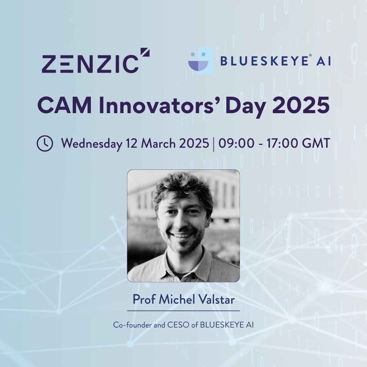 Excited to announce that our CESO, Prof Michel Valstar will be attending the Zenzic CAM Innovators' Day 2025! 🚀

We'll be sharing some exciting updates on our progress in fatigue detection improving driver safety. Stay tuned for more!

🌐 blueskeye.com 

#Automotive
