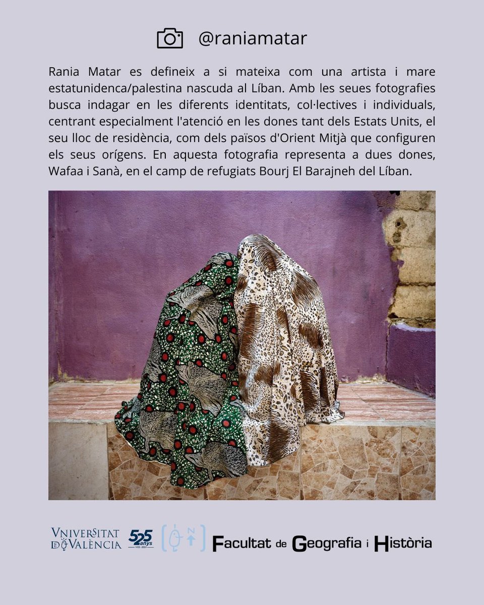 Facultat Geografia i Història UV (@facgeoih) on Twitter photo 🟣Amb motiu del 8M i el mes de la Igualtat, compartim una sèrie de fotografies d’artistes que reflexionen sobre la situació de les dones en països com l’Iran, Palestina o Líban🟣
#8M #genderequality #igualtat
@shirin__neshat
<a href="/raniamatar/">Rania Matar</a> 🟣Amb motiu del 8M i el mes de la Igualtat, compartim una sèrie de fotografies d’artistes que reflexionen sobre la situació de les dones en països com l’Iran, Palestina o Líban🟣
#8M #genderequality #igualtat
@shirin__neshat
<a href="/raniamatar/">Rania Matar</a>