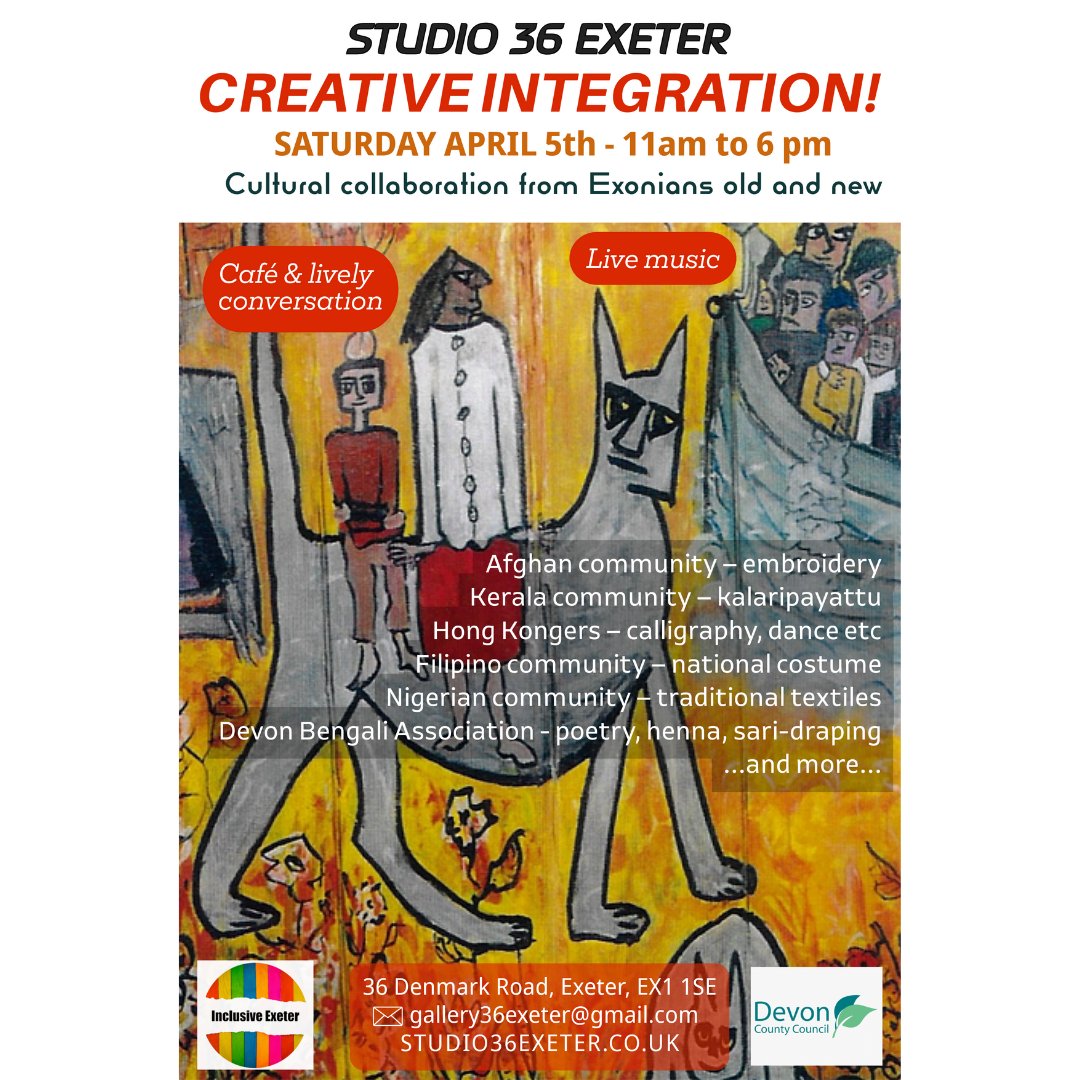 InclusiveExeter's tweet image. 🎨✨ Join us for Creative Integration at Studio 36 Exeter! 🌍 A day of live music, cultural performances &amp;amp; community connections. 📅 April 5 | 11AM-6PM 📍 36 Denmark Rd, Exeter. Don&apos;t miss it!
📩 gallery36exeter@gmail.com
🔗 STUDIO36EXETER.CO.UK

#CreativeIntegration #Exeter