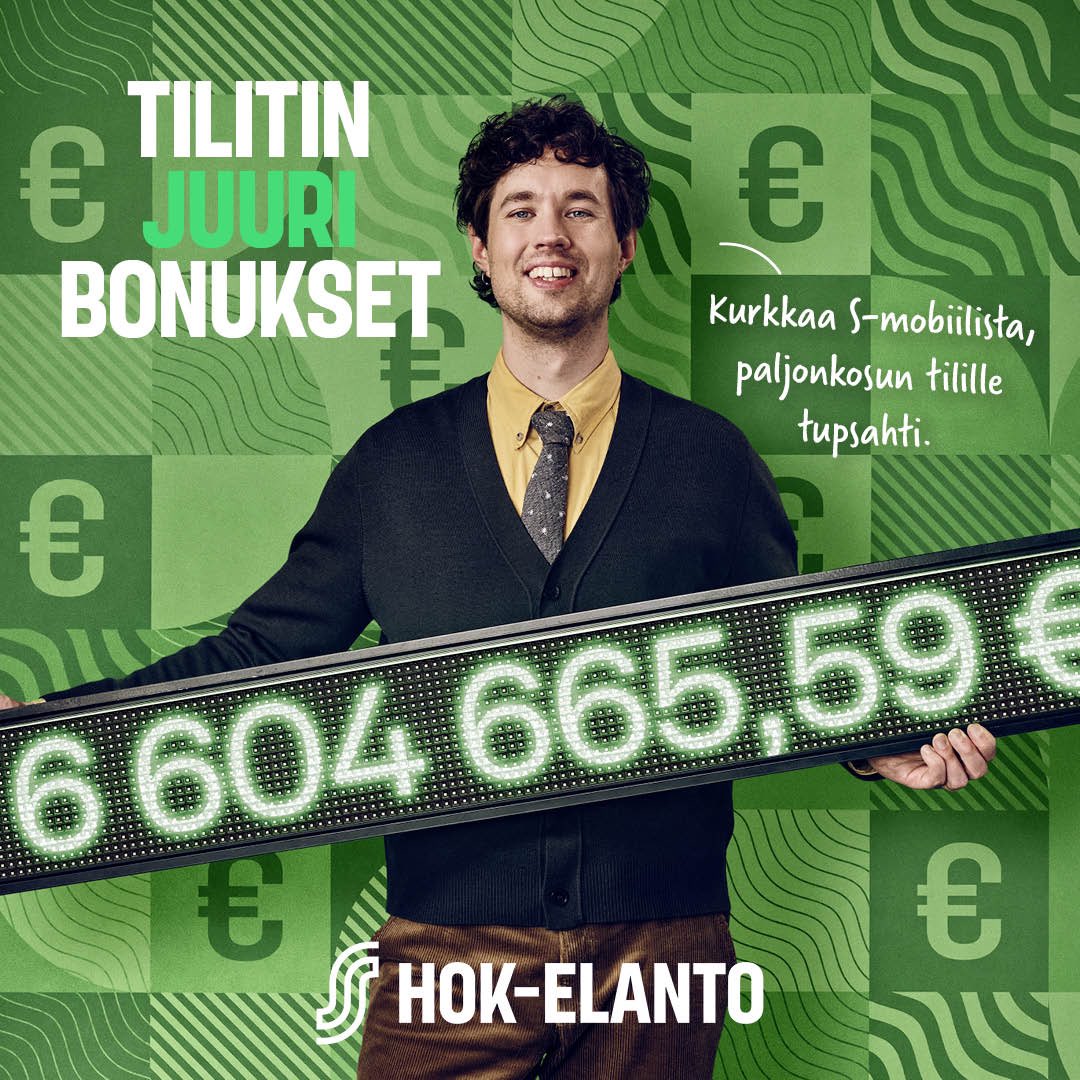 V-M Liimatainen (@vm_liimatainen) on Twitter photo Tänään on jälleen tilipäivä <a href="/HOKElanto/">HOK-Elanto</a> omistajille, kun on 10. päivä ja tilitimme 6,6M€ heidän S-pankin tileille bonuksina ja maksutapaetuna.
Tsekkaa S-mobiilista oma summasi ja samalla voit tutustua Omat ostot osiossa ostoskorisi kotimaisuuteen ja ravintosisältöön jne. Tänään on jälleen tilipäivä <a href="/HOKElanto/">HOK-Elanto</a> omistajille, kun on 10. päivä ja tilitimme 6,6M€ heidän S-pankin tileille bonuksina ja maksutapaetuna.
Tsekkaa S-mobiilista oma summasi ja samalla voit tutustua Omat ostot osiossa ostoskorisi kotimaisuuteen ja ravintosisältöön jne.