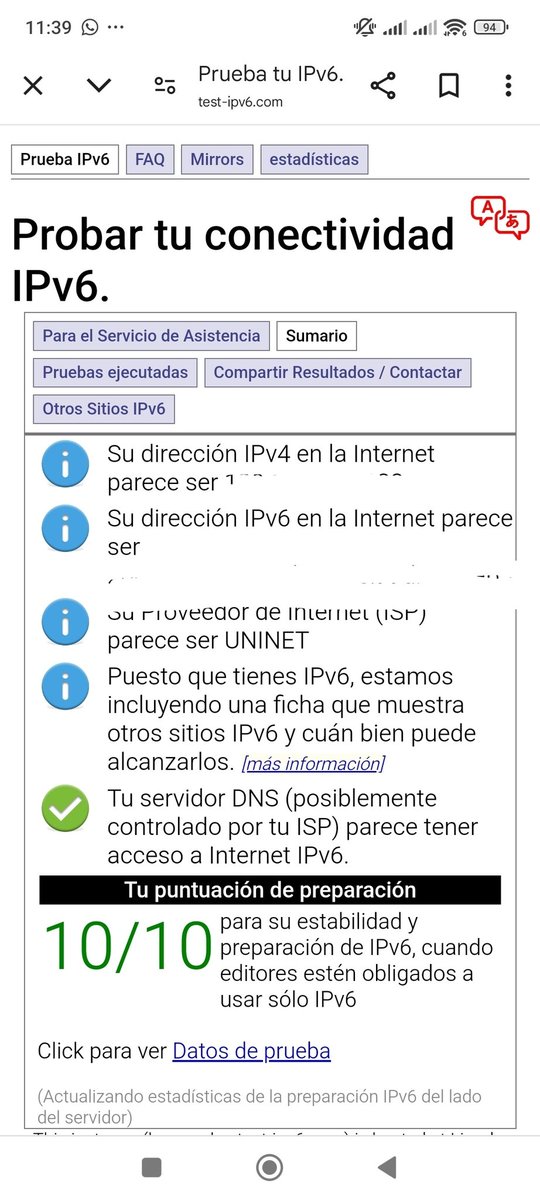 Ru117's tweet photo. @juanjesusvg @Telmex @infinitum @TELMEXSoluciona Y la vieja confiable de testipv6 si me "asigna" una pero me da error en las pruebas realizadas.

PD: Tengo en modo puente mi router pero igual probé en otro módem Telmex sin bridge y es lo mismo mano. https://t.co/n0glVzjQdA