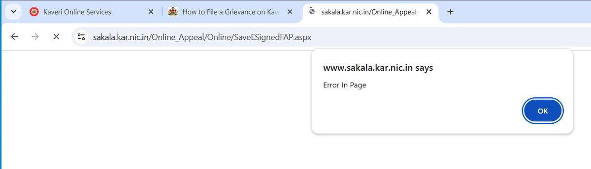 raghurajd3's tweet photo. @osd_cmkarnataka @IGRKarnataka the deadline has passed, but still concerned dept sub registrar didn't approve the application #IG0002512699498
while submitting the appeal getting below error. https://t.co/zc1jA4yAll