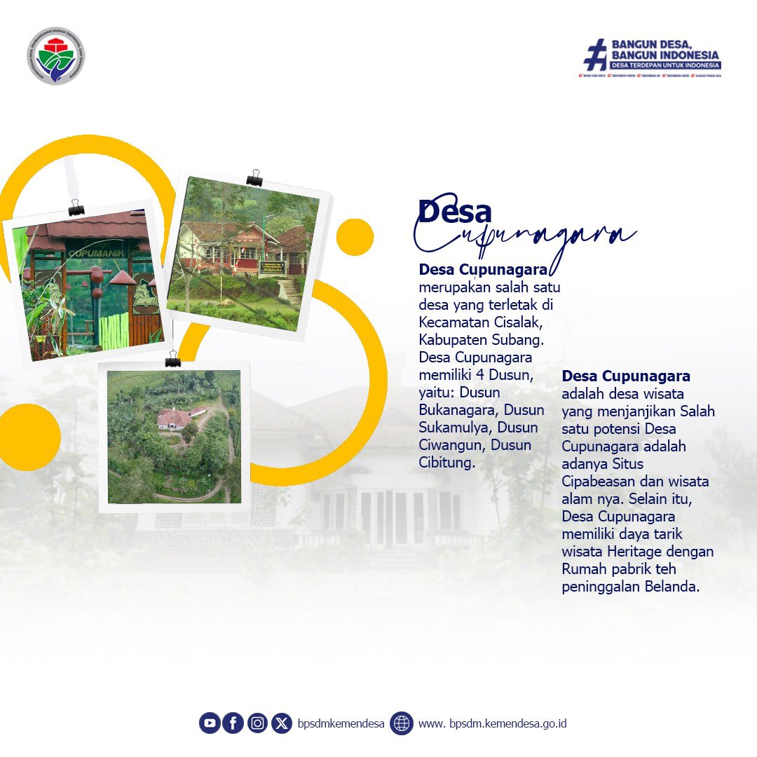 #SobatDesa Desa Cupanagara terletak di Kecamatan Cisalak, Kabupaten Subang loh, selain destinasi wisata alam nya Desa Cupunagara memiliki daya tarik wisata Heritage dengan rumah pabrik teh peninggalan Belanda.