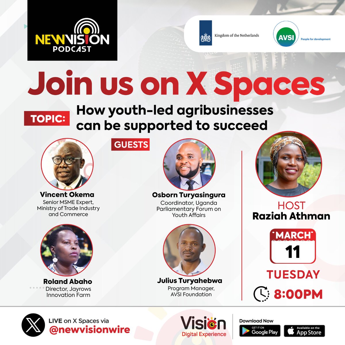 AVSI Foundation Uganda (@avsiuganda) on Twitter photo Thousands of young people are gaining interest in #agriculture. We invite you to join us tomorrow, Tuesday, March 11, 2025 at 8:00pm EAT as we discuss the topic: How youth-led agribusinesses can be supported to succeed. <a href="/NLinUganda/">Embassy of the Netherlands in Uganda</a> <a href="/FondazioneAVSI/">Fondazione AVSI</a> <a href="/newvisionwire/">The New Vision</a> Thousands of young people are gaining interest in #agriculture. We invite you to join us tomorrow, Tuesday, March 11, 2025 at 8:00pm EAT as we discuss the topic: How youth-led agribusinesses can be supported to succeed. <a href="/NLinUganda/">Embassy of the Netherlands in Uganda</a> <a href="/FondazioneAVSI/">Fondazione AVSI</a> <a href="/newvisionwire/">The New Vision</a>