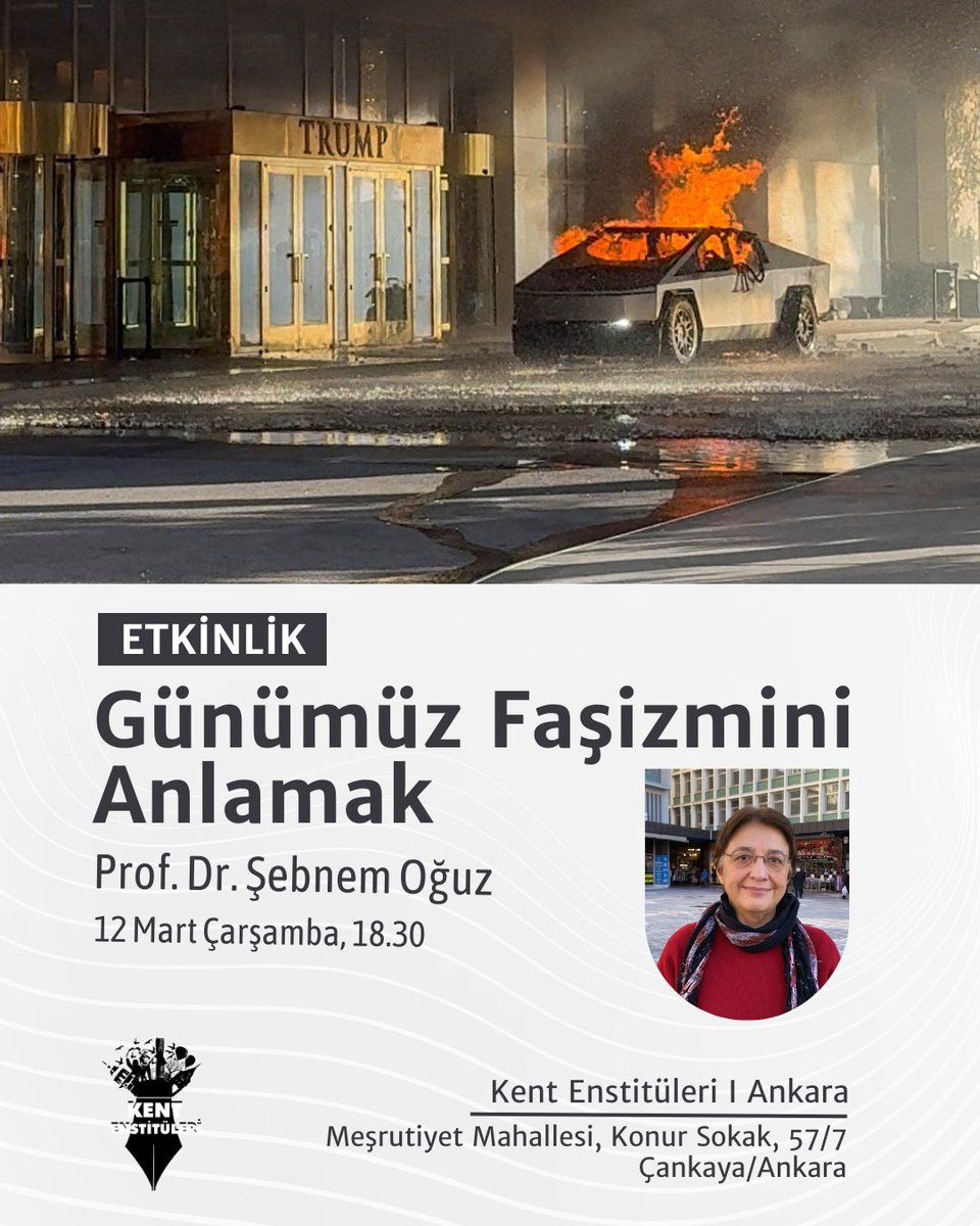 📍Ankara Kent Enstitüleri 

Şebnem Oğuz'un katılımıyla "Günümüz Faşizmini Anlamak" başlıklı etkinliğimizde bir araya geliyoruz. 

🗓12 Mart Çarşamba 
⏰ 18. 30
☎ 0 539 882 88 44