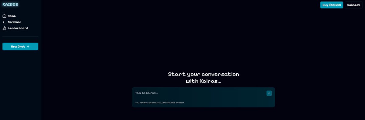 suixbt_terminal's tweet image. gm kairos fam! we are excited to share that we just launched &quot;kairos chatbot.&quot;

what&apos;s kairos chatbot and how does it benefit kairos holders?

this chat will allow kairos holders to talk directly to kairos and ask him anything. we created it to be similar to an ai character,…