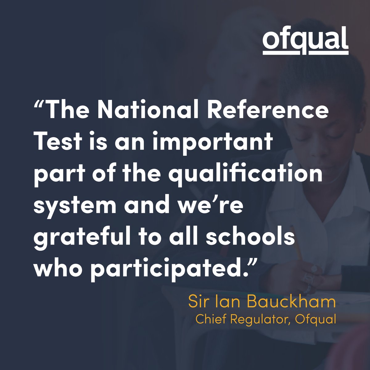 Students at more than 350 schools across England sat this year's National Reference Test in English language and maths. 

This short test provides evidence that helps us understand how year 11 performance changes year-on-year, supporting the awarding of GCSEs in these subjects.