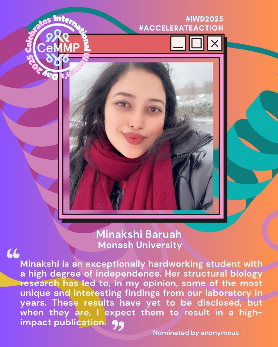 ARC CCeMMP (@ccemmp) on Twitter photo Today we also feature Minakshi Baruah from Monash University. 👏
Stay tuned for more in our #CCeMMP #IWD25 series! #IWD2025 #WomenInScience #AccelerateAction
<a href="/MinakshiBarua/">Minakshi Baruah</a>
<a href="/MIPS_Australia/">Monash Institute of Pharmaceutical Sciences</a>
<a href="/arc_gov_au/">Australian Research Council</a> Today we also feature Minakshi Baruah from Monash University. 👏
Stay tuned for more in our #CCeMMP #IWD25 series! #IWD2025 #WomenInScience #AccelerateAction
<a href="/MinakshiBarua/">Minakshi Baruah</a>
<a href="/MIPS_Australia/">Monash Institute of Pharmaceutical Sciences</a>
<a href="/arc_gov_au/">Australian Research Council</a>