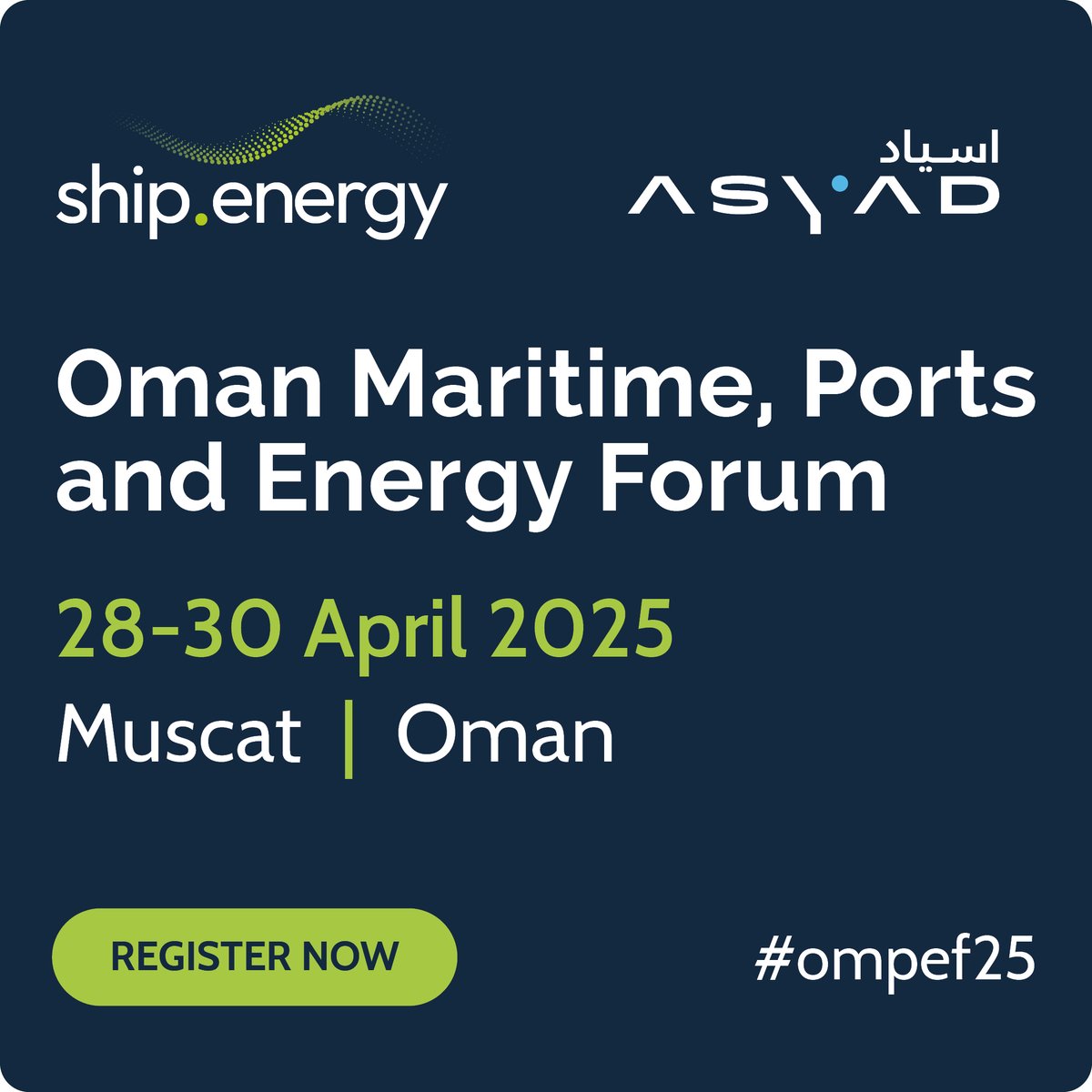 The inaugural Oman Maritime, Ports and Energy Forum will consist of a conference, tailored breakouts and workshops and focused training.

Find out more here ➔omanmaritimeforum.com 

#OMPEF25 #Muscat #Oman #maritime #ports #energy #shipping #bunkering