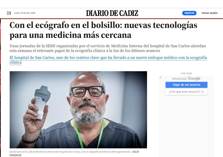 📢¡Ya no queda nada! Esta semana, los días 13 y 14 de marzo, tendrá lugar #12ECOSEMI de <a href="/GTECOSEMI/">GT Ecografía SEMI</a> en Cádiz. 

📰"Con el #ecógrafo en el bolsillo: nuevas tecnologías para una #medicina más cercana" | Vía <a href="/diariocadiz/">Diario de Cádiz</a> 
diariodecadiz.es/sanfernando/ec… 

 #SEMITuit #MedicinaInterna